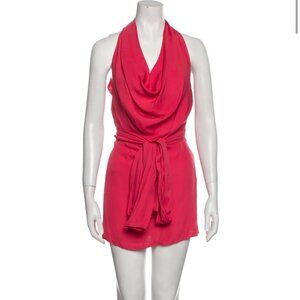 GUCCI Silk Dress Pink Fuschia Belted Cowl Neck Mini 2009 Vintage Hedi Slimane 40